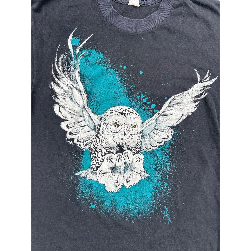 Vintage African Lion Safari Owl Graphic T-Shirt Cambridge Canada Black Tee Large - Picture 2 of 6